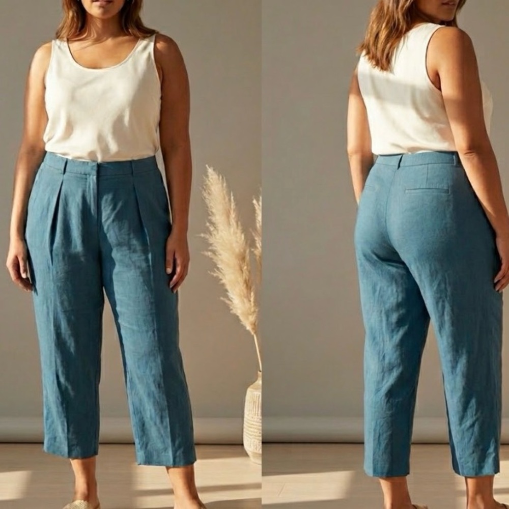 Anne Klein Teal High-Rise Pleated Cropped Pants